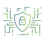 Cybersecurity protection icon with secure shield, lock, and digital network