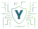 Cybersecurity shield logo with digital circuit pattern and “Y”