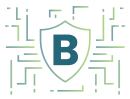 Cybersecurity shield logo with digital circuit pattern and “B”