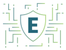 Cybersecurity shield logo with digital circuit pattern and “E”