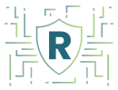 Cybersecurity shield logo with digital circuit pattern and “R”