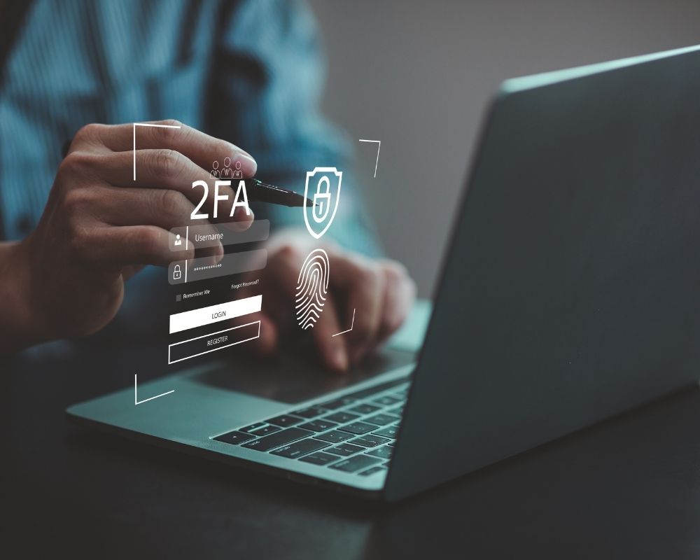 Two-factor authentication login security on laptop computer
