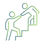 Person climbing steps with a helping hand