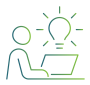 Person working on a laptop with a bright idea icon